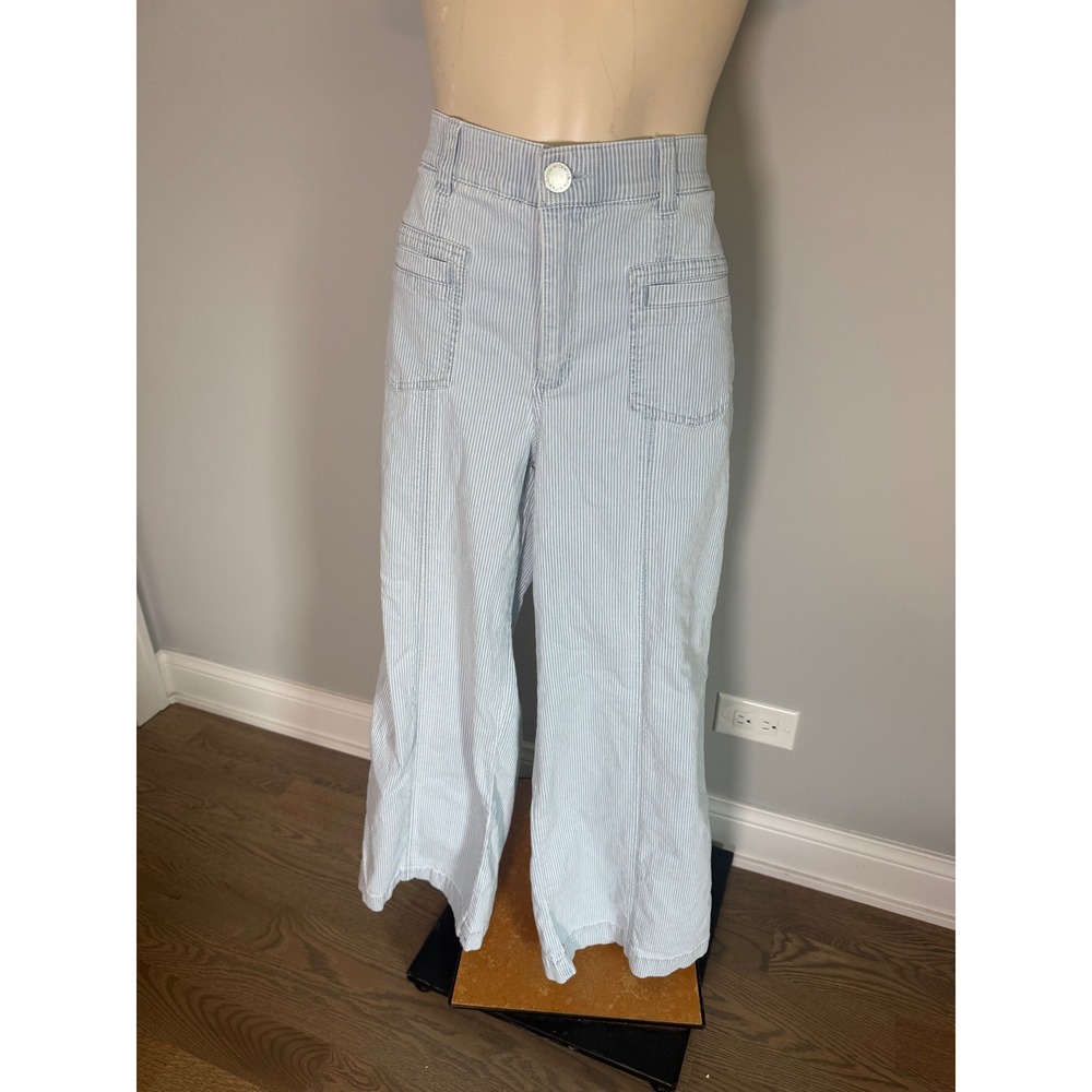 Wit & Wisdom Blue White Pinstripe Wide Leg Pants High Rise Stripe Trousers